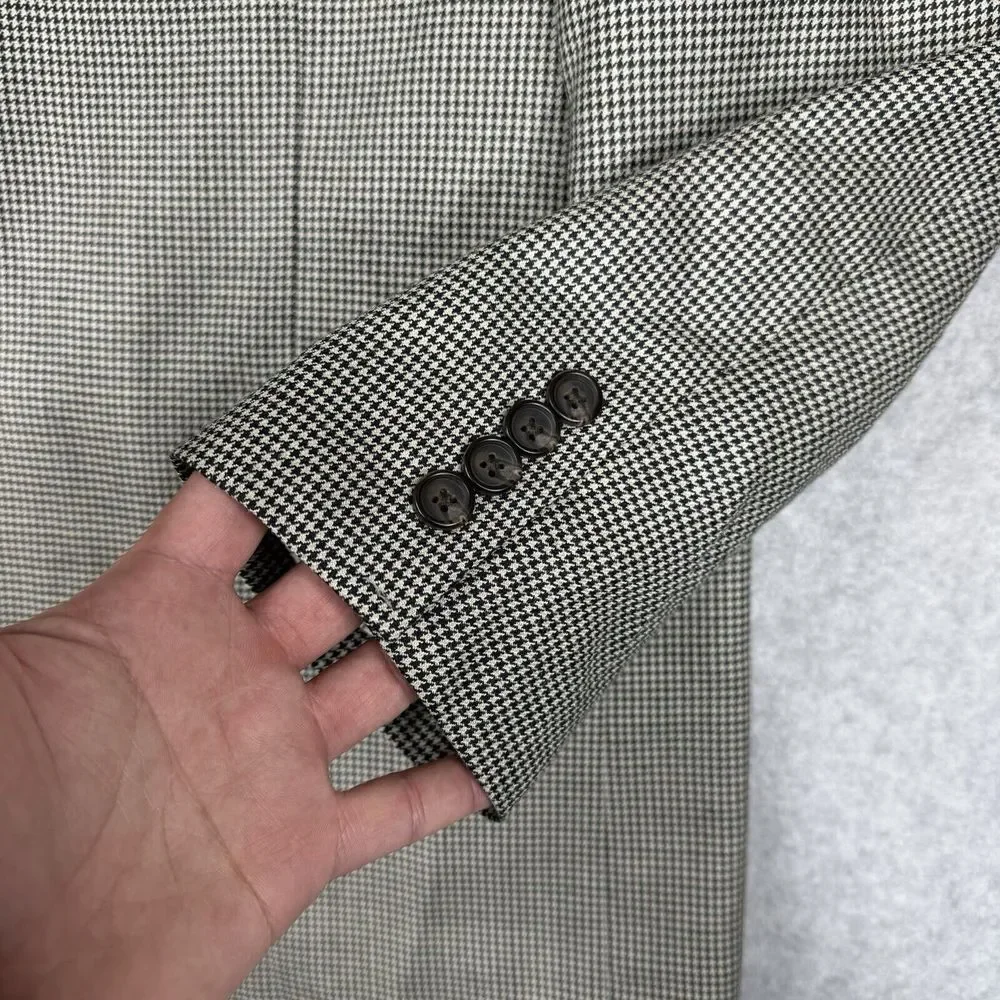 Ralph Lauren Blazer Mens 46L Gray Houndstooth Silk Wool Blend Sports Coat Jacket